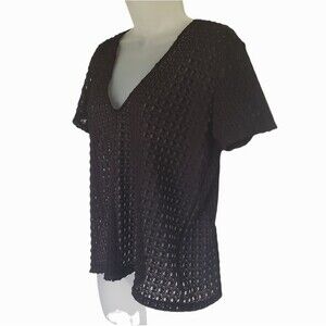 Zara Black Textured Top Open Knit Womens Size M Pullover Short‎ Sleeve